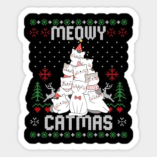 Meowy Catmas Ugly Christmas Sweater Funny Xmas Tree Cat Gift Sticker